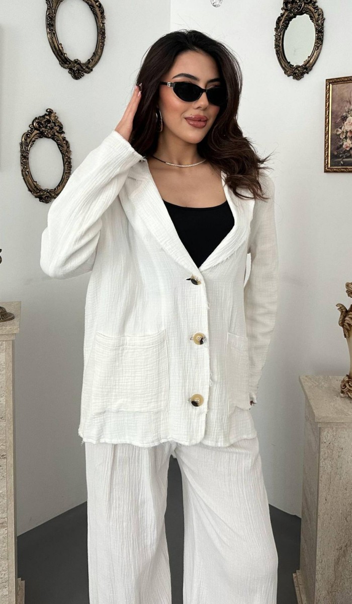 Beyaz Oversize Müslin Takım L