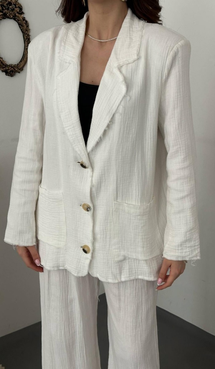Beyaz Oversize Müslin Takım L