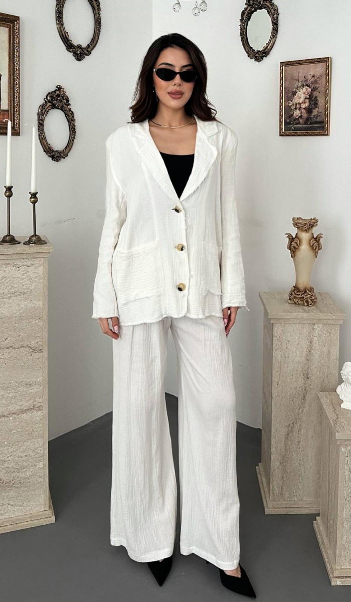 Beyaz Oversize Müslin Takım L
