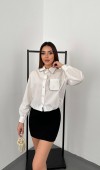 Beyaz Taşlı Poplin Gömlek L