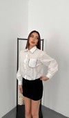 Beyaz Taşlı Poplin Gömlek L