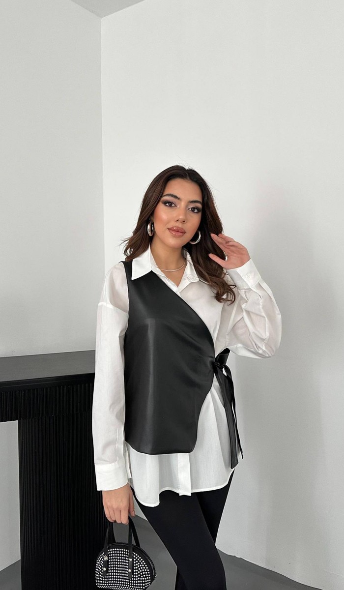 Beyaz Yandan Bağlamalı Yelek Gömlek L