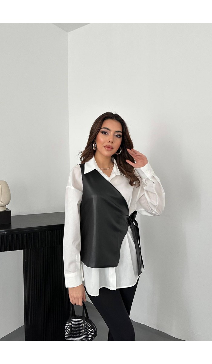 Beyaz Yandan Bağlamalı Yelek Gömlek L
