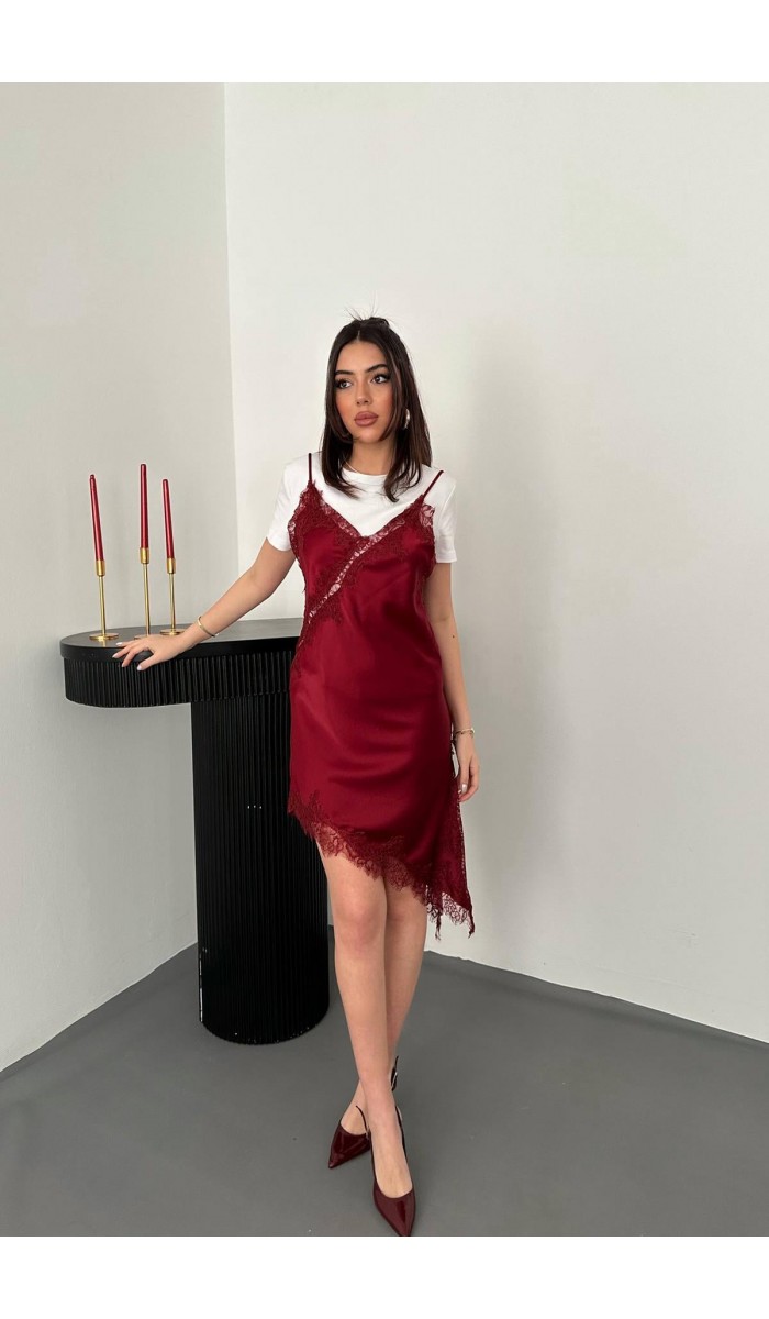 Bordo Dantelli Elbise L