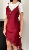 Bordo Dantelli Elbise L