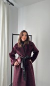 Bordo Deri Kuşak Garnili Kaban L