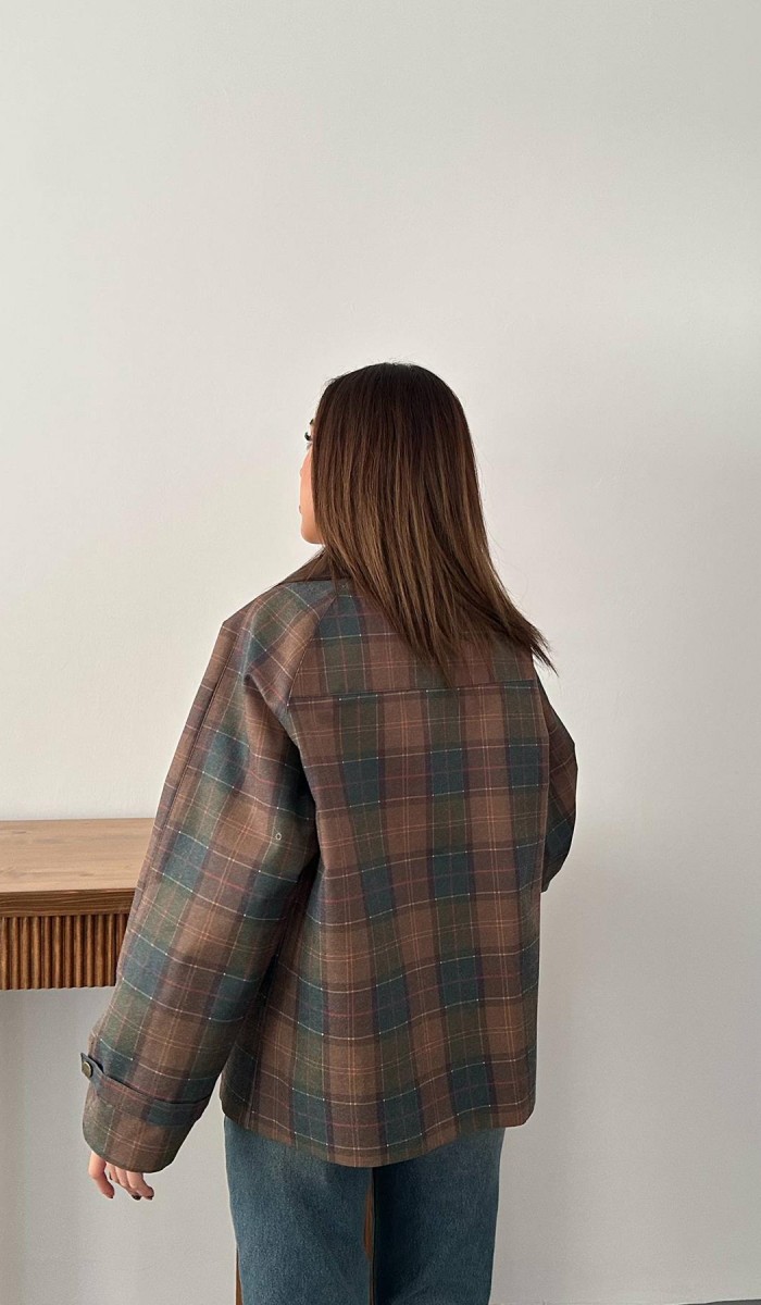 Bordo Yakası Garnili Ekose Ceket STD
