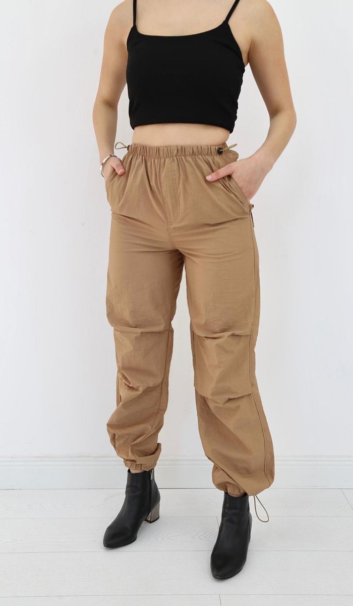 Camel Lastikli Paraşüt Pantolon L