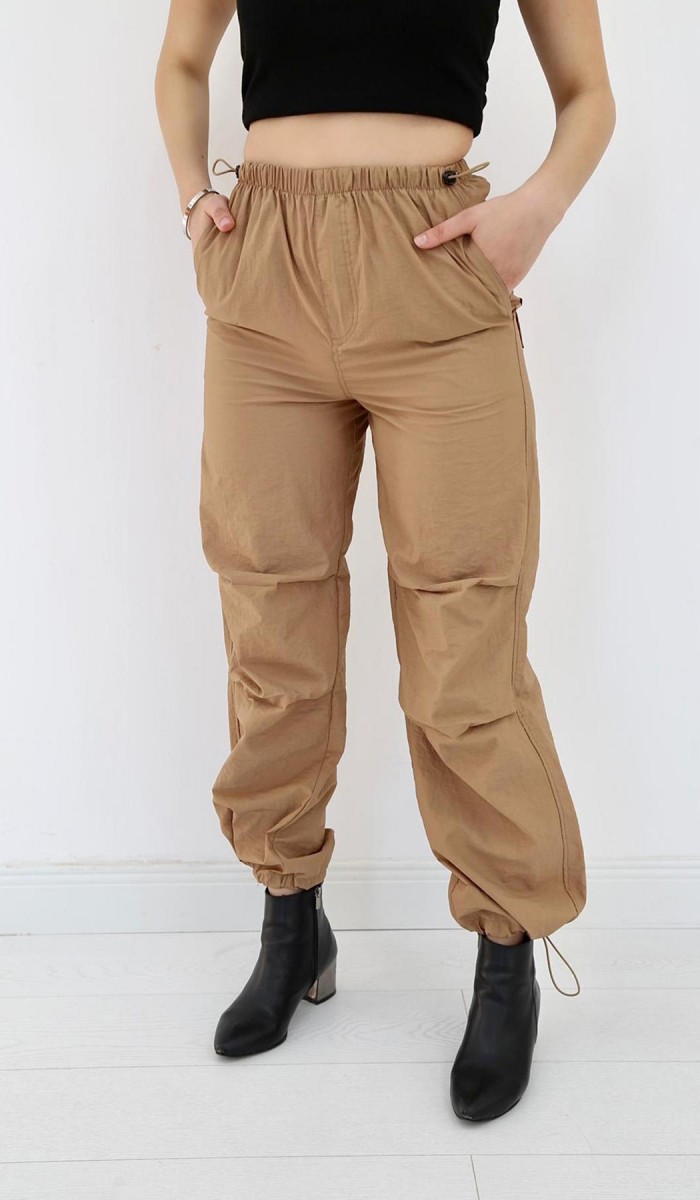 Camel Lastikli Paraşüt Pantolon L