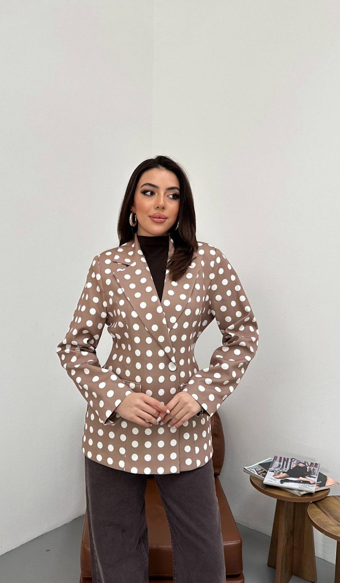 Camel Puantiyeli Blazer Ceket L