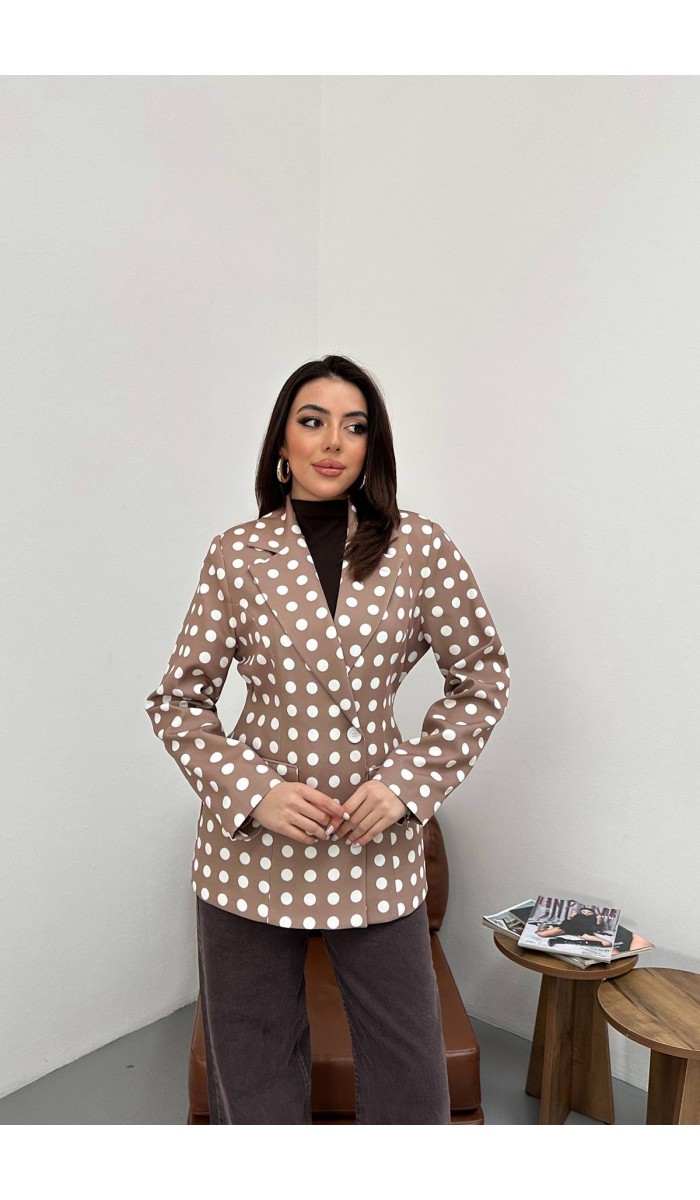 Camel Puantiyeli Blazer Ceket L