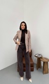 Camel Puantiyeli Blazer Ceket L