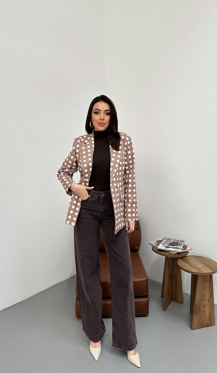 Camel Puantiyeli Blazer Ceket L