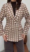 Camel Puantiyeli Blazer Ceket L
