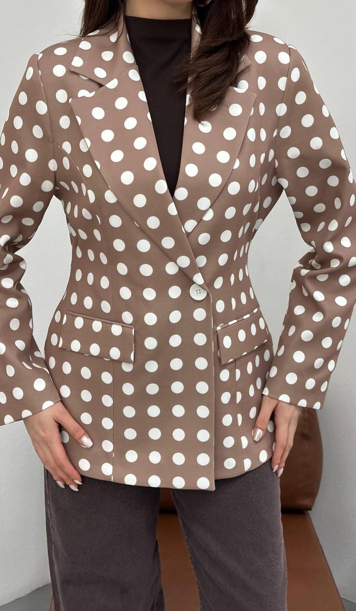 Camel Puantiyeli Blazer Ceket L