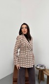 Camel Puantiyeli Blazer Ceket L