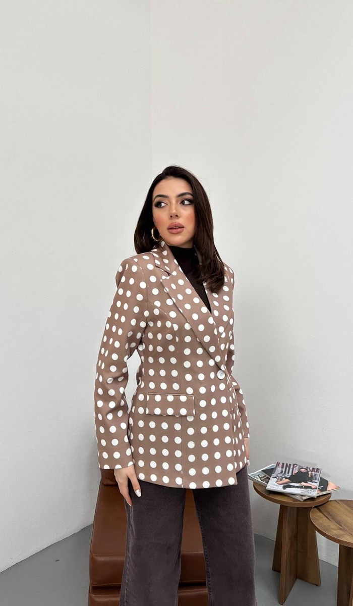 Camel Puantiyeli Blazer Ceket L
