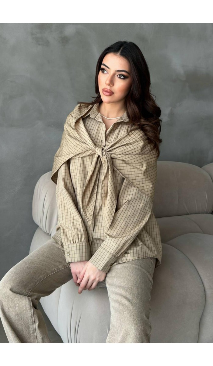 Camel Şal Detaylı Oversıze Gömlek L