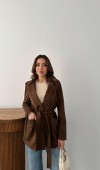 Camel Süet Bağlamalı Ceket L