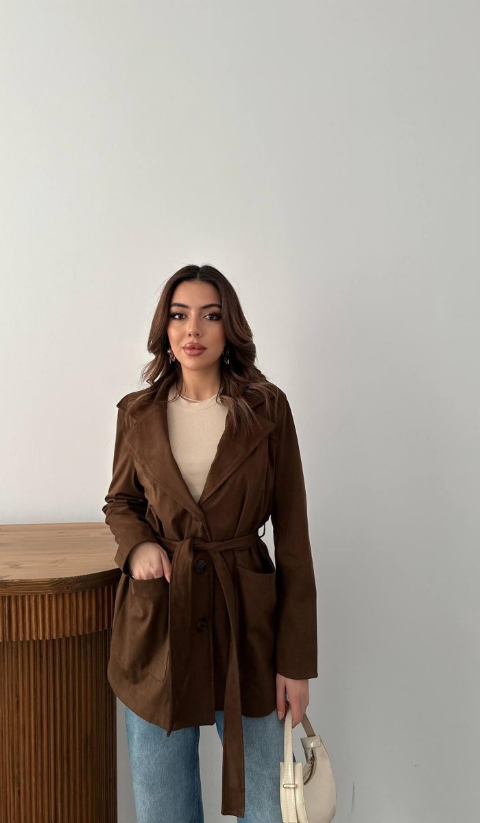 Camel Süet Bağlamalı Ceket L