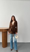 Camel Süet Bağlamalı Ceket L