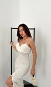 37344 - Ekru Kadife Elbise L Ekru Kadife Elbise L