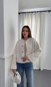 Ekru Peluş Kısa Ceket L