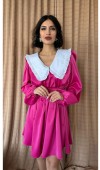 Fuşya Bebe Yakalı Elbise L