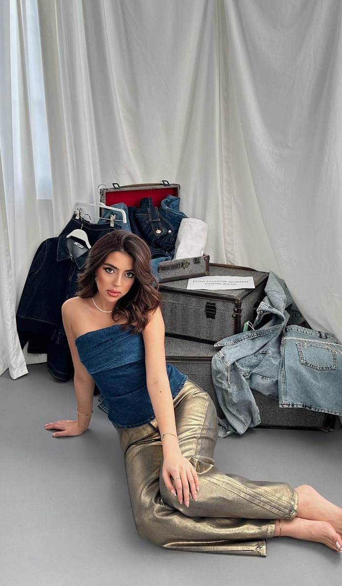 Gold Altın Varaklı Jeans Pantolon L
