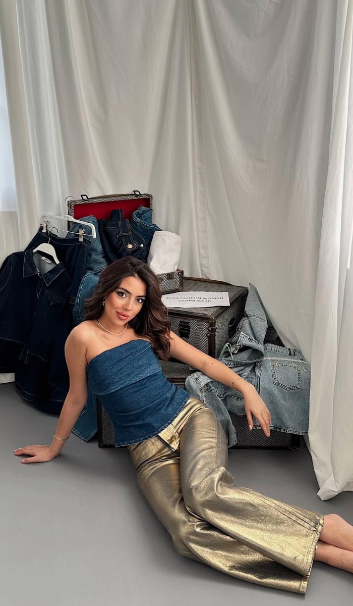Gold Altın Varaklı Jeans Pantolon L