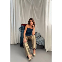 Gold Altın Varaklı Jeans Pantolon L
