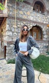 Gri Çizgili Kapüşonlu Ceket L