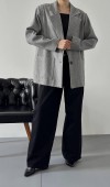 Gri Çizgili Oversize Ceket L
