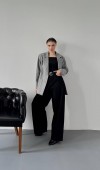 37497 - Gri Çizgili Oversize Ceket L Gri Çizgili Oversize Ceket L