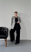 Gri Çizgili Oversize Ceket L