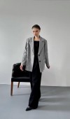 Gri Çizgili Oversize Ceket L