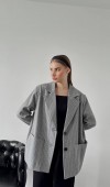 Gri Çizgili Oversize Ceket L