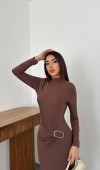 Kahverengi Beli Tokalı Elbise L