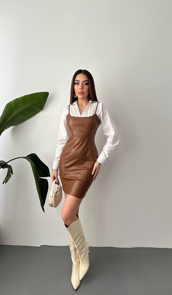 Kahverengi Deri Elbise L Kahverengi Deri Elbise L