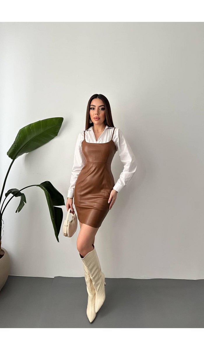 Kahverengi Deri Elbise L