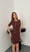 Kahverengi Fermuarlı Ottoman Elbise L