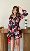 Kırmızı Kuşaklı Saten Elbise L