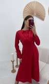 Kırmızı Saten Uzun Elbise L