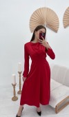 Kırmızı Saten Uzun Elbise L