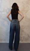 Lacivert Geniş Paça Jeans Pantolon XS