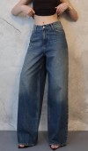 Lacivert Geniş Paça Jeans Pantolon XS