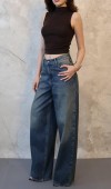 Lacivert Geniş Paça Jeans Pantolon XS