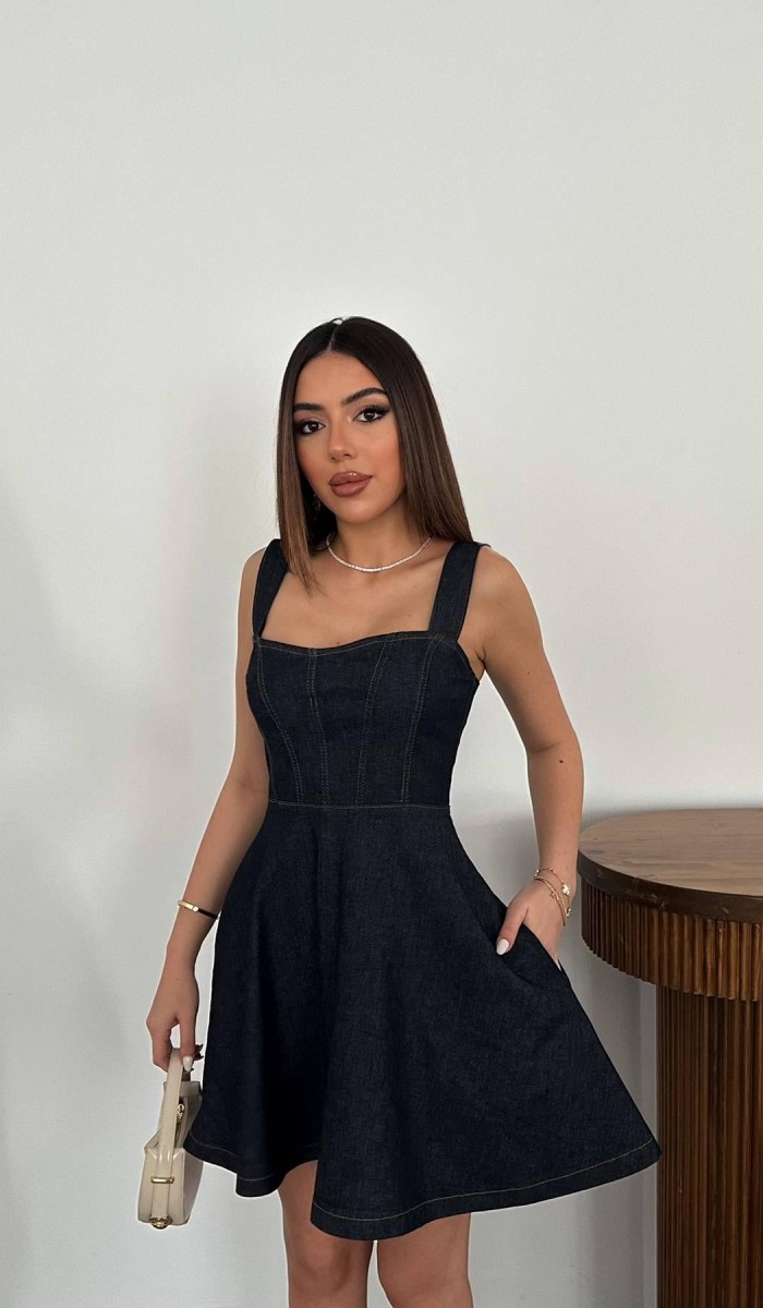 Mavi Kısa Likralı Elbise L