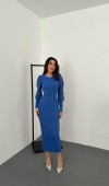 Mavi Kolları Örgülü Triko Elbise STD