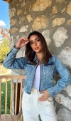 Mavi Korse Detaylı Kot Ceket L